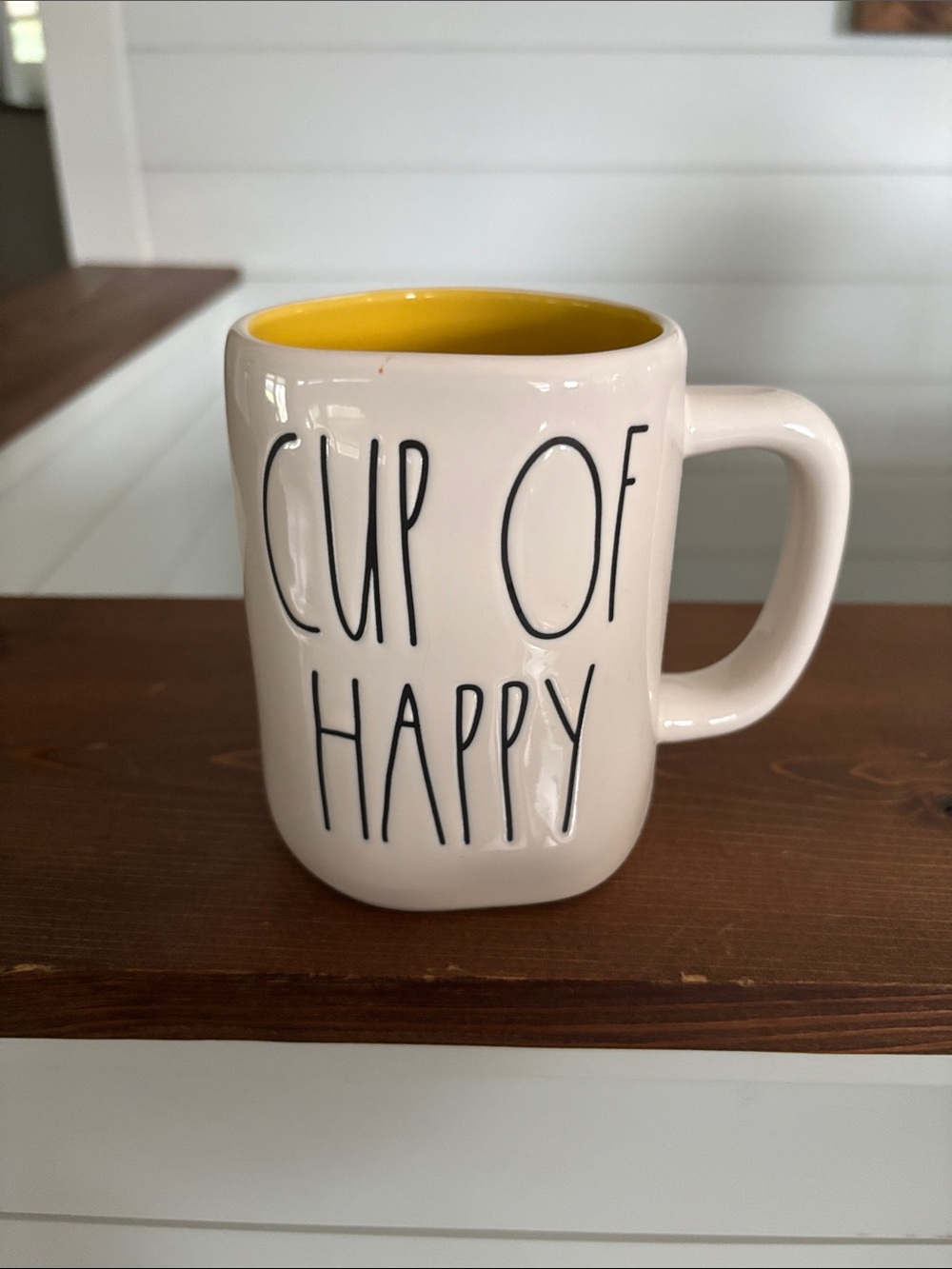 Rae Dunn 'Cup of Happy' Mug - White Exterior with Yellow Interior